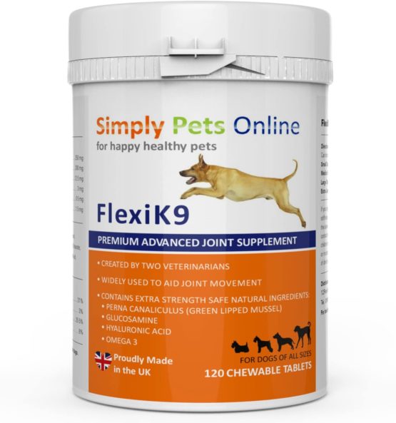 FlexiK9 Dog Joint Supplement - UK Veterinarian Formulated - Extra Green Lipped Mussel, Glucosamine, Vitamins - 120 Chewable Tablets