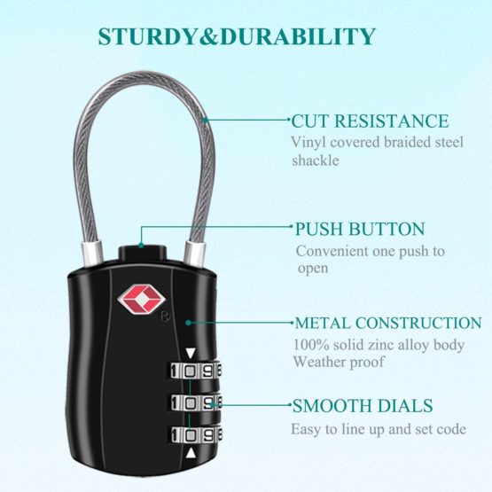 Suitcase Locks BeskooHome Luggage Locks - TSA Approved Luggage Locks, Zinc Alloy Security Padlock, 3-Dial Combination Padlock for Luggage, Suitcases, Backpacks, Duffle Bag Laptop Camera Bag - 2 Pack - Image 3