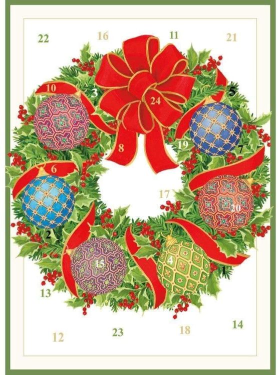 Caspari Imperial Ornaments Advent Calendar Greeting Cards - 1 Card and Envelope