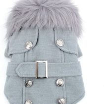 Pet Cat Dog Clothes European Woolen Fur Collar Coat Small Dog Cat Pet Clothes Costume Light Grey XL