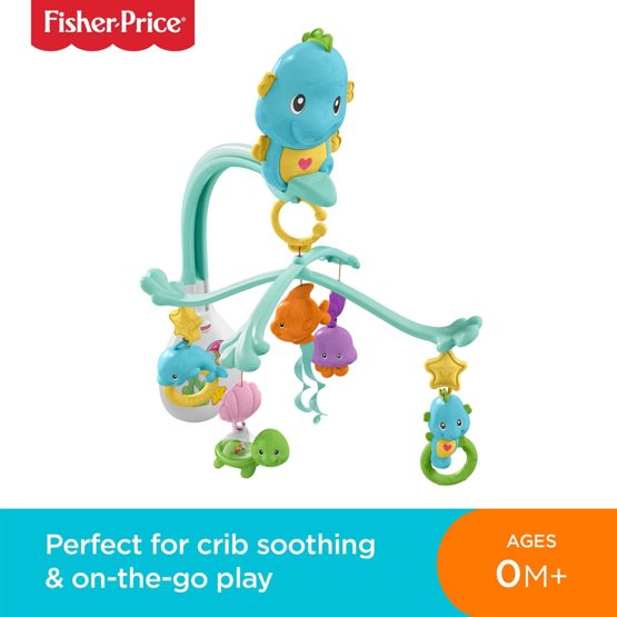 Fisher Price DFP12 3-in-1 Soothe and Play Seahorse Mobile, Baby Cot Mobile with Music and Sounds, Suitable for New-Borns - Image 2