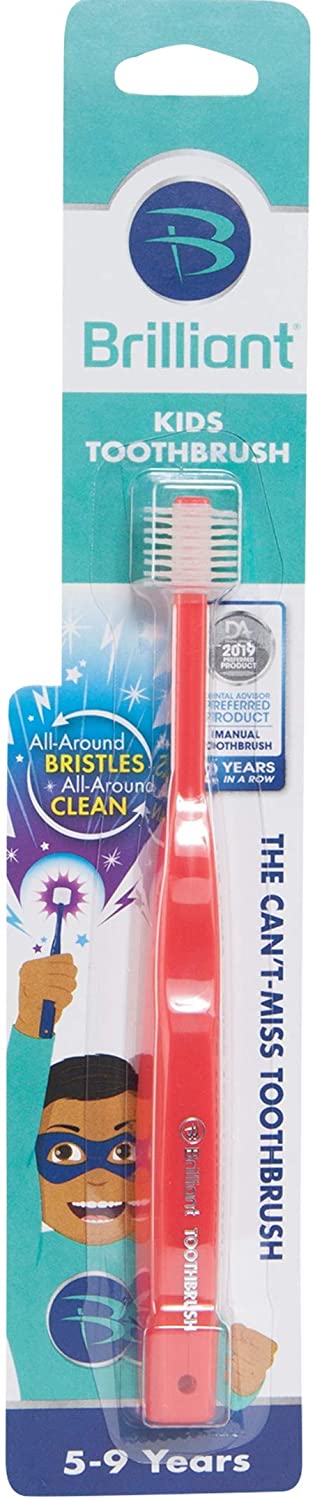 BABY BUDDY by Brilliant Kids Toothbrush Round Head Cleans Teeth Gums Tongue Cheeks, Red, 1 Count