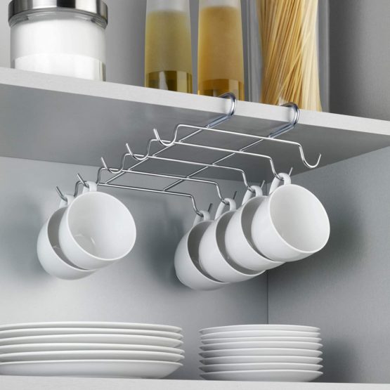 WENKO Colgador para tazas Interior armario cocina, Metal chrome plated, Silver