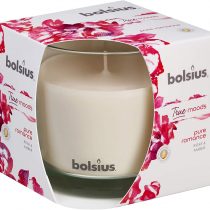 BOLSIUS Large Glass Scented Candle Pure Romance, Wax, White