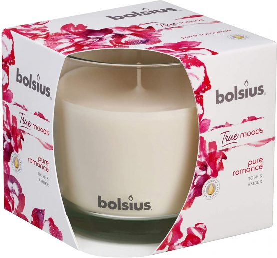 BOLSIUS Large Glass Scented Candle Pure Romance, Wax, White
