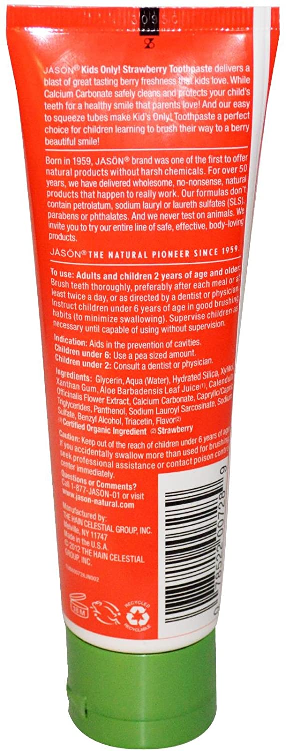 Kids Only! Natural Toothpaste, Strawberry, 4.2 oz (119 g) - Jason Natural, 119 g (Pack of 1) - Image 2