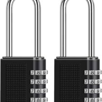 ONUEMP Combination Lock, 2 Pack Long Padlock Locker Locks, Weather Proof Heavy Duty Lock with 4-Digit Smooth Dial for School Gym, Outdoor, Garden Gate, Cabinets, Toolbox, Case - Black