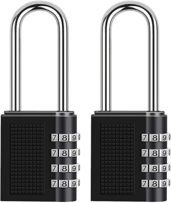 ONUEMP Combination Lock, 2 Pack Long Padlock Locker Locks, Weather Proof Heavy Duty Lock with 4-Digit Smooth Dial for School Gym, Outdoor, Garden Gate, Cabinets, Toolbox, Case - Black