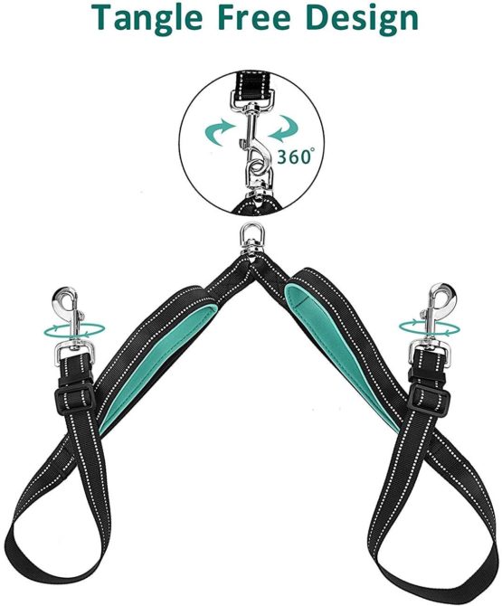 Szelam Double Dog Lead, Dual Leash Coupler Splitter No Tangle with Comfortable Padded Handles for Training&Walking 2 Dogs, Reflective Adjustable Dog Leads for medium and large dogs - Image 2