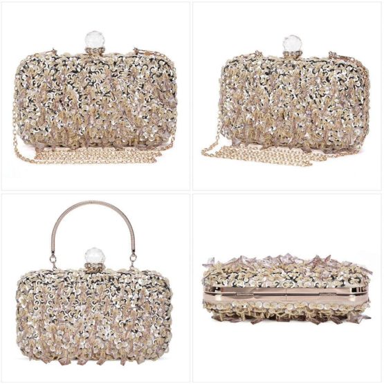 Women Glitter Clutch Evening Handbags Ladies Pures Hard Shell Tassel Clutches for Parties Wedding Club - Z-Gold - Image 2