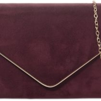 H&G Ladies Faux Suede Clutch Bag Envelope Metallic Frame Plain Design - Grey