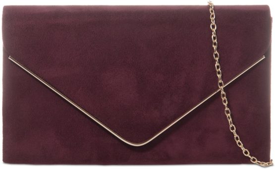 H&G Ladies Faux Suede Clutch Bag Envelope Metallic Frame Plain Design - Grey
