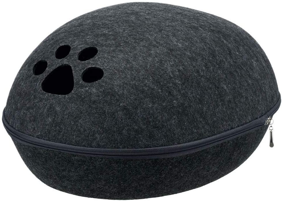 TRIXIE Liva Cat Cave, cosy cat cave made of breathable felt in anthracite, round cat-bed with plush cushion, removable cover - Image 3