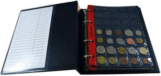 Coin album in slipcase for 275 various size of coins with a diameter up to 1.22" (31mm). 5+5 pages with 20 pockets 1.38" X 1.57" (35mm X 40mm) & 35 pockets 1.06" X 1.06" (27mm X 27mm) on the page & 10 interleaves. Model M. - Image 4