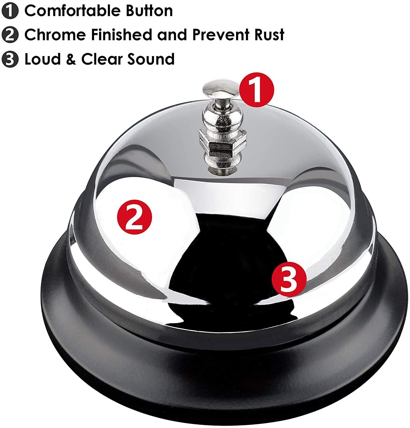 Rovtop Reception Call Bells, 3.38 inch/8.5cm Diameter, Chrome Finish
