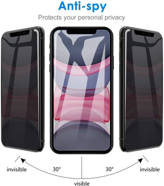 JETech Privacy Screen Protector for iPhone 11 and iPhone XR 6.1-Inch, Anti Spy Tempered Glass Film, 2-Pack - Image 4