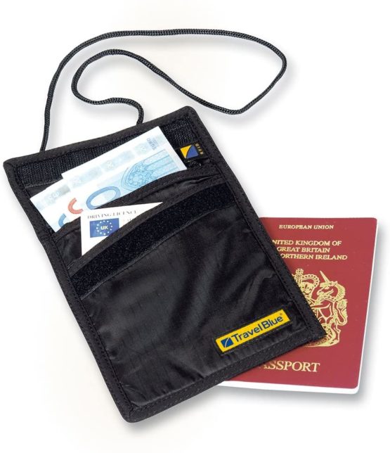 Travel Blue Flache Brusttasche mit RFID Blocker Brustbeutel Unisex Wasserdicht Leicht Reisegeldbeutel Neck Pouche, 14 cm, Black (Schwarz)