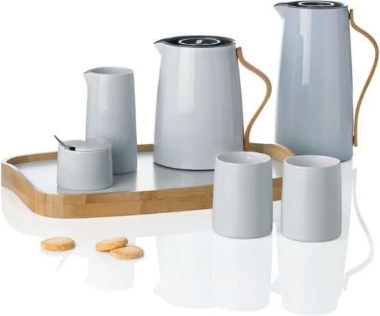 Stelton Emma Vacuum Jug Coffee - 1.2L Stainless Steel Thermal Insert, Double Wall Insulated Pitcher - Tea Pot and Hot Beverage Container with Beech Wood Handle, Easy-Click Lid, Glossy Finish (Blue) - Image 2