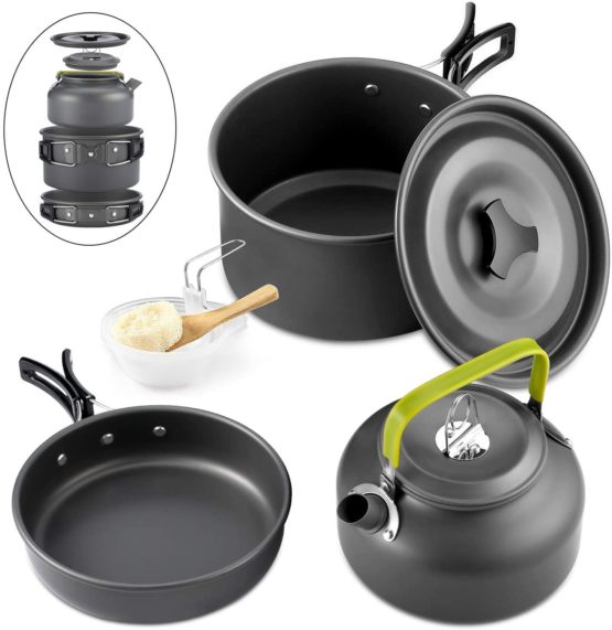 Qtiwe 10-Piece Cookware Kit Picnic Pots Cookware Camping Set for Camping Outdoor Hiking Picnic BBQ, Foldable Camping Pots, Fda Certified