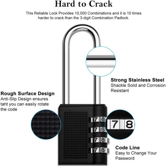 ONUEMP Combination Lock, 2 Pack Long Padlock Locker Locks, Weather Proof Heavy Duty Lock with 4-Digit Smooth Dial for School Gym, Outdoor, Garden Gate, Cabinets, Toolbox, Case - Black - Image 3