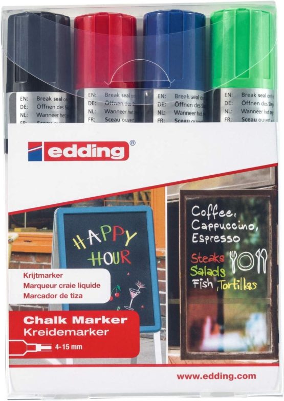 Edding 4090-4999 Chalk Marker with Broad Nib - Assorted Colours (Pack of 4) - Image 2