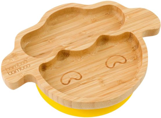 bamboo bamboo ® Baby Toddler Little Lamb Suction Plate, Stay Put Feeding Plate, Natural Bamboo (Yellow)