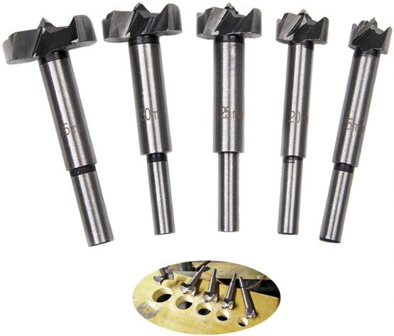 Forstner Drill Bits - Malayas 5pcs 15-35mm Carbide Steel Woodworking Hinge Boring Hole Saw Drill Bit Set for Wood Plastic Plywood