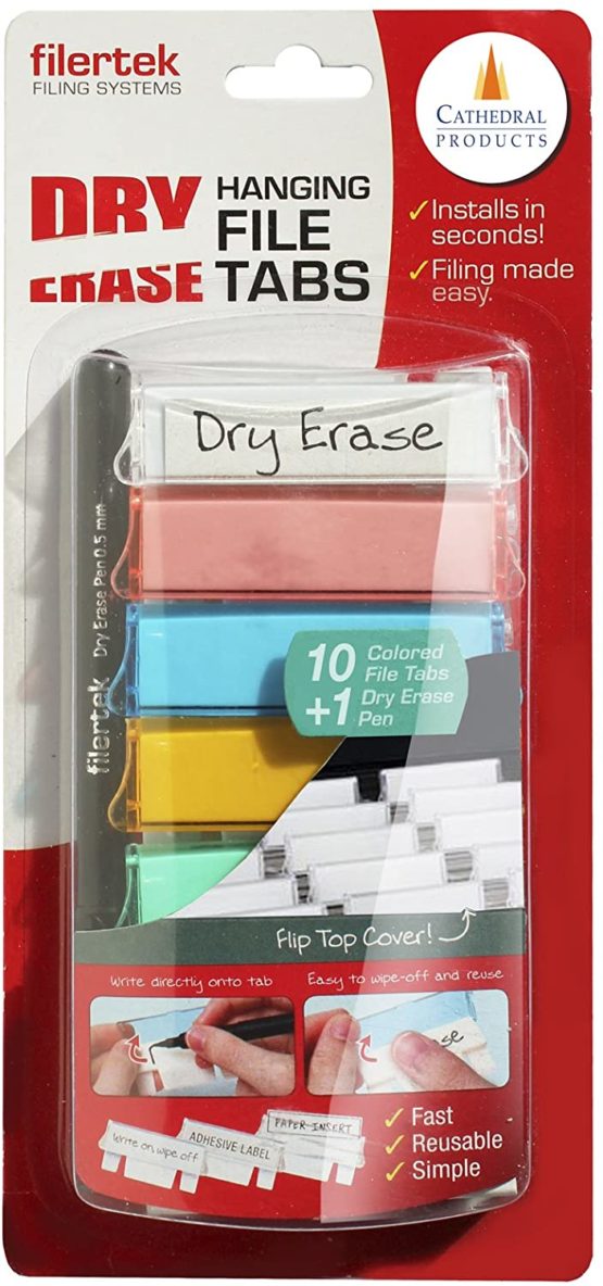 Cathedral Dry Erase Filing Tabs with Pen - Assorted Colour (Pack of 10)