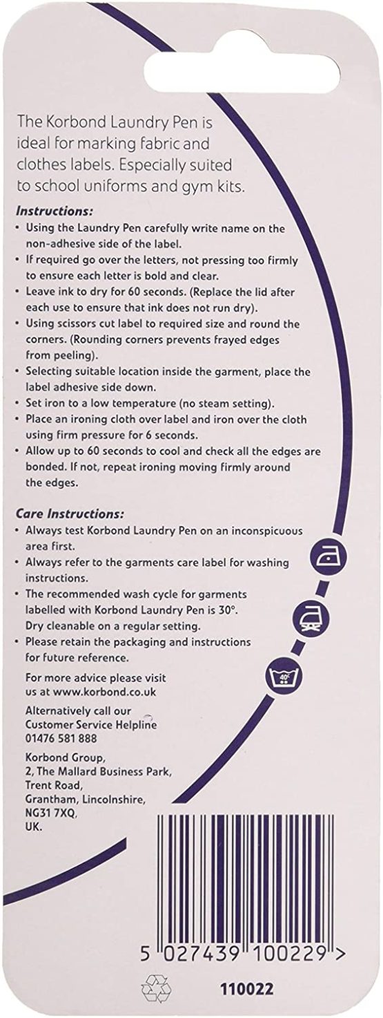 Korbond Laundry Marker Plus 10 Iron 0.8mm Tip Pen-Set for Labelling Clothes and Uniforms, Black, 0.5mm - Image 2