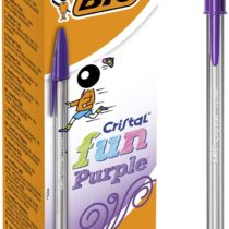 BIC Cristal Fun Ballpoint Pens, Purple Ink Smudge-Proof Writing Pens and Wide Point (1.6 mm), Pack of 20