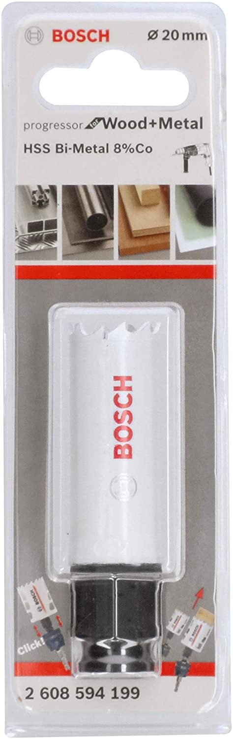 BOSCH Bi-Metal Hole Saw (for Wood and Metals 8% Cobalt Alloy, Progressive Tooth Design, diameter 20 mm, Accessory Drills)