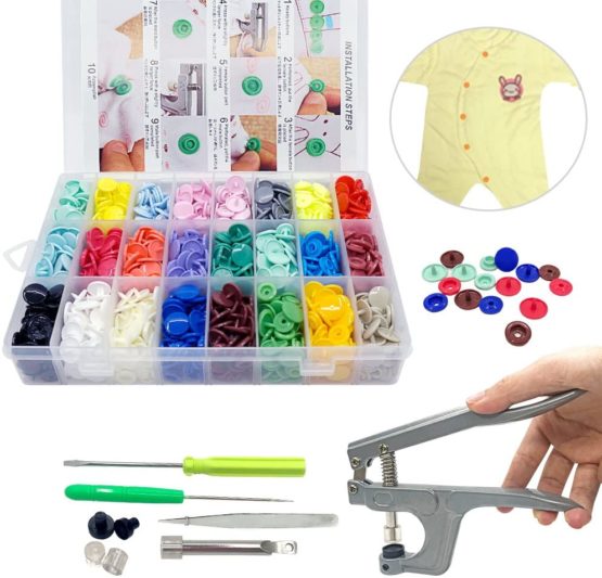 SUNTATOP T5 Snap Buttons + Snap Plier Kit for All Kinds Clothes DIY(24 Colors, Plier for T3, T5, T8)
