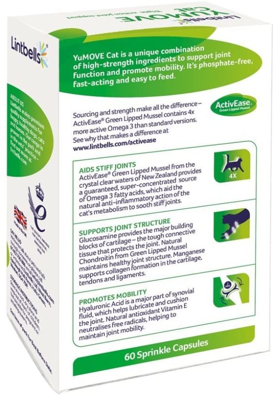 Lintbells | YuMOVE Cat | Hip and Joint Supplement for Stiff Cats, with Glucosamine, Chondroitin, Green Lipped Mussel, All Ages and Breeds | 60 Capsules - Image 2