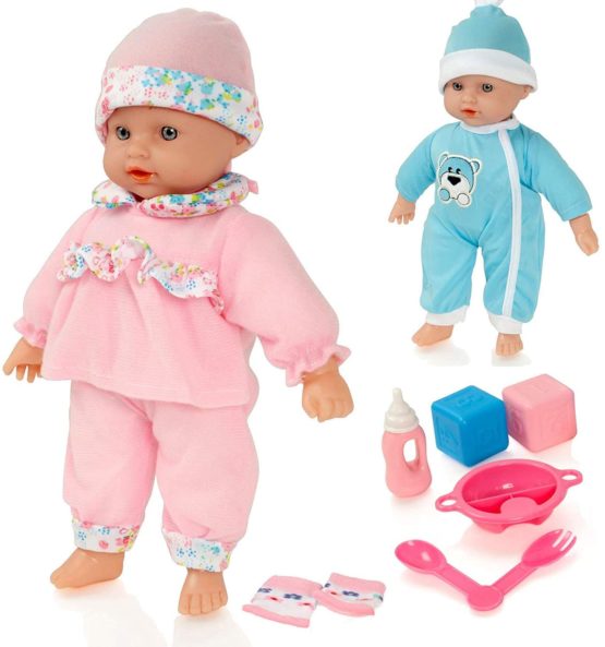 Molly Dolly Sweet Sounds 30cm Talking Baby Doll Set with 2 Outfits and 6 Baby Doll Acessories (Batteries Included) - Great Gift for Girls Age 2 - 6 Years