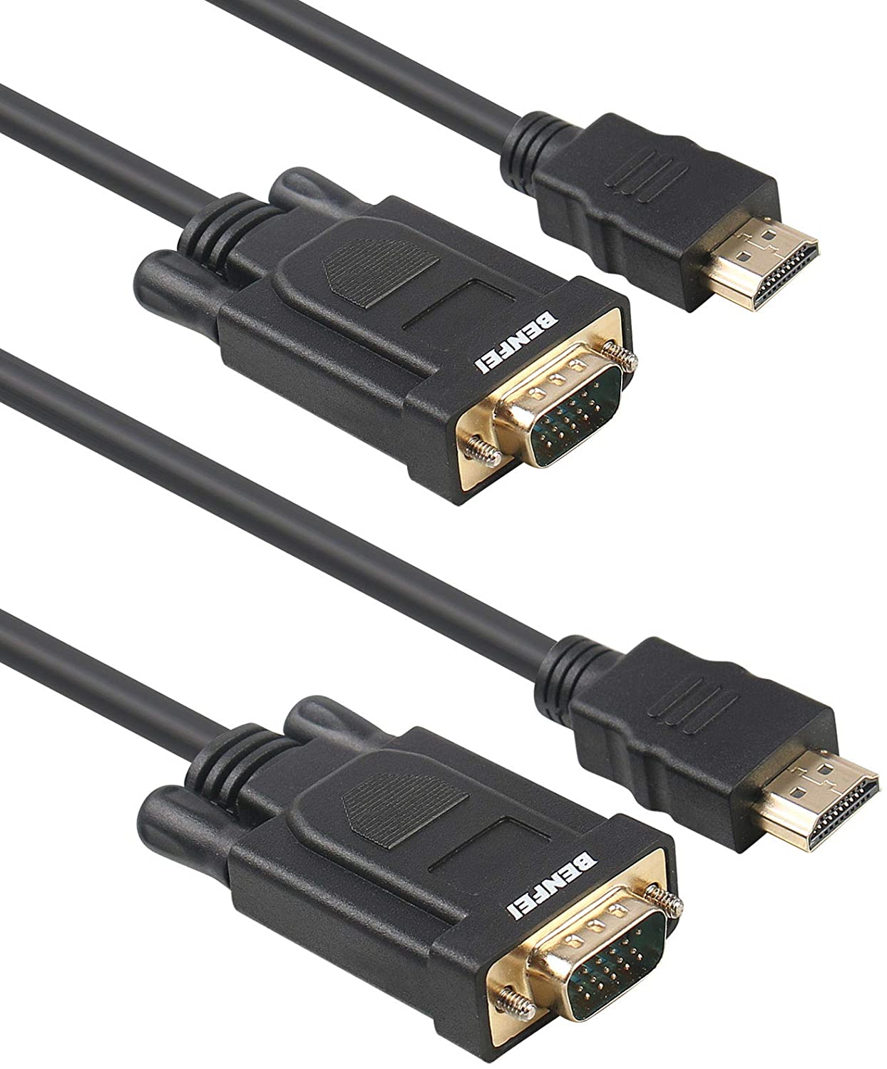 BENFEI HDMI to VGA, 2 Pack HDMI to VGA 1.83 Meter Cable (Male to Male) Compatible for Computer Desktop, Laptop, PC, Monitor