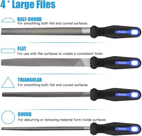 Preciva 16-in-one Wood Rasp File Set with 4 x 200mm Flat, Half-Round, Round, Triangle File & 12 x Needle File Set, Soft Grip Engineer's File Set (Black) - Image 3