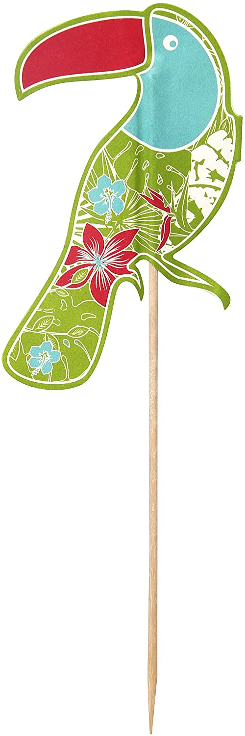 Fackelmann Party Picks Tropical-Toucan 19cm 15 Pieces of Birch/Paper, Wood, Multi-Colour, 19 x 10 x 5 cm