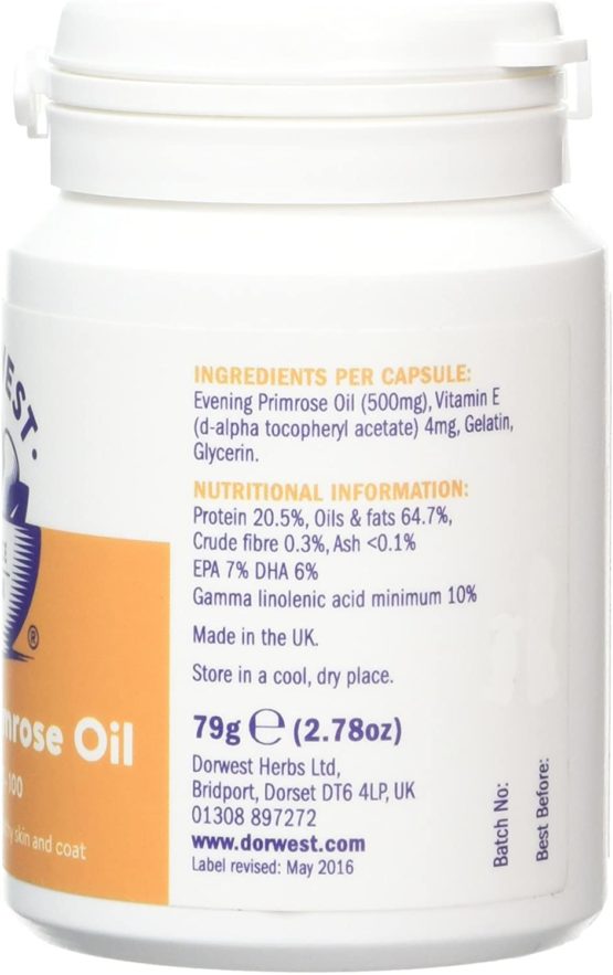 Dorwest Herbs Evening Primrose Oil Capsules for Dogs and Cats 100 Capsules - Image 3
