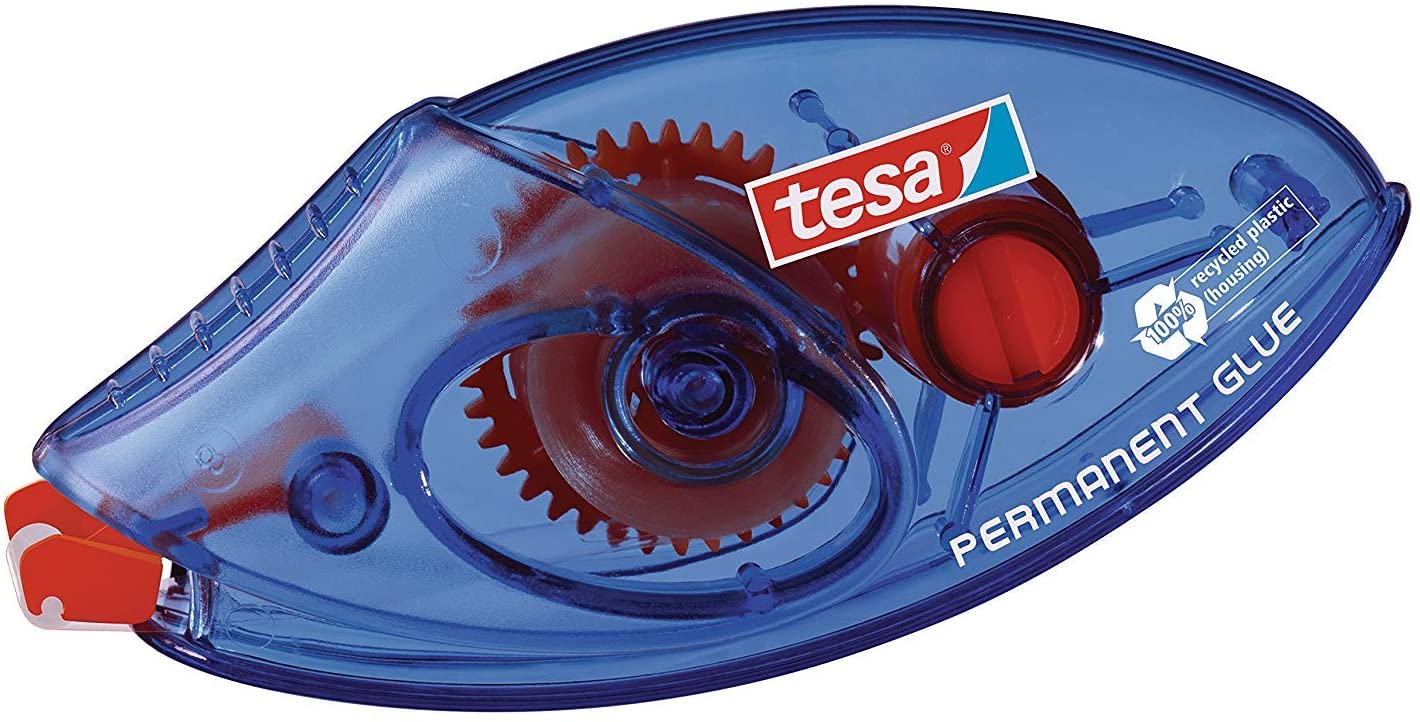 tesa Roller Permanent Gluing ecoLogo Disposable - Friendly Adhesive Roller with Tear-Resistant PET Tape - 8,5 m x 8,4 mm