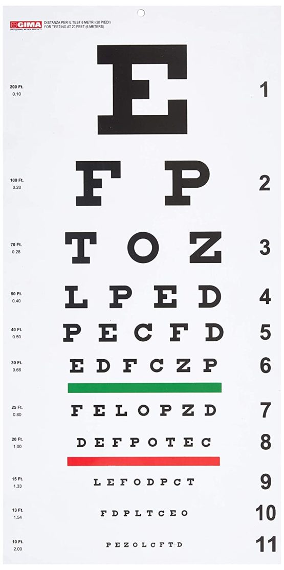 Gima 31308 - Traditional Snellen Optometric Chart, Dimensions 28 x 56 cm, Distance 6.1 m