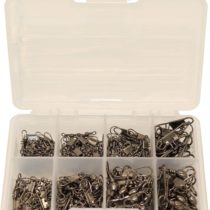 OKVGO 135pcs Barrel Fishing Swivel with Safety Snaps Connector Clips Tackle Box of Size 2 3 4 6 8 10 12 14 16 Style B