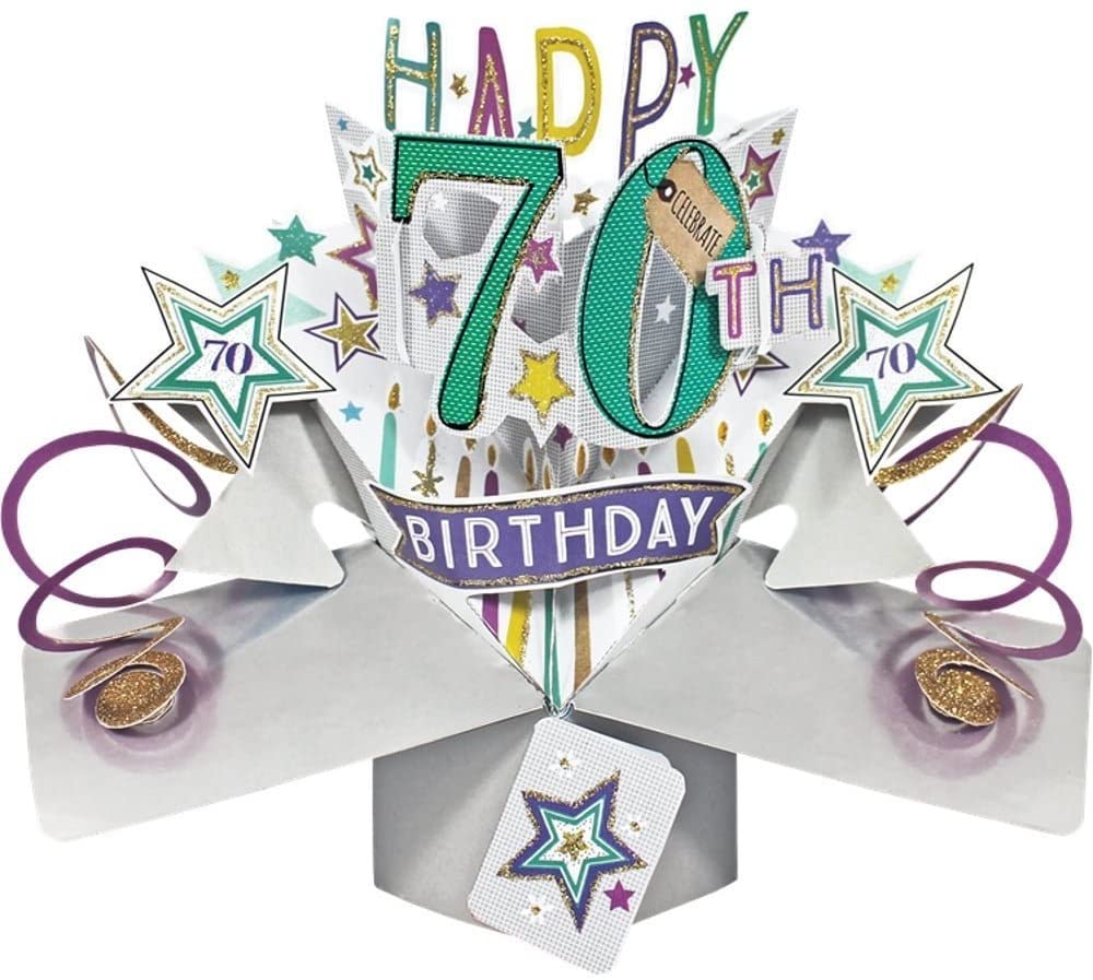 Happy 70th Birthday Pop-Up Greeting Card Original Second Nature 3D Pop Up Cards, Blue, Pack of 1