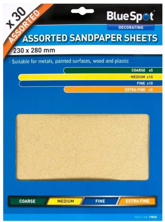 Blue Spot 19850 Assorted Sandpaper (30 Pieces)
