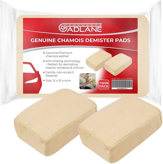 GADLANE Genuine Chamois Pads Absorbent Car Care Demist Windscreen Mirrors Glass Window No Smear Sponge Cleaning Fog Remover (Pack Of 2)
