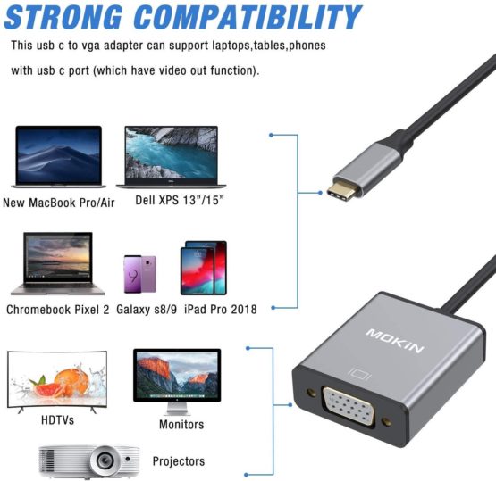 USB C to VGA Adapter, Thunderbolt 3 (USB Type C) to VGA Adapter for MacBook Pro 2020-2016,MacBook Air 2020-2018,Lenovo 900,Dell XPS 13,HP Spectre x2 - Image 2