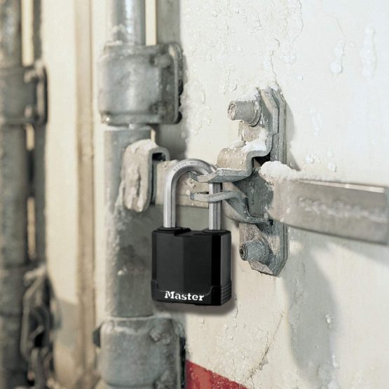 Master Lock Heavy Duty Padlock [Key] [Covered Laminated Steel] [Weatherproof and Rustproof] [Medium Shackle] M115EURDLF - Best Used for Storage Units, Sheds, Garages, Fences - Image 2