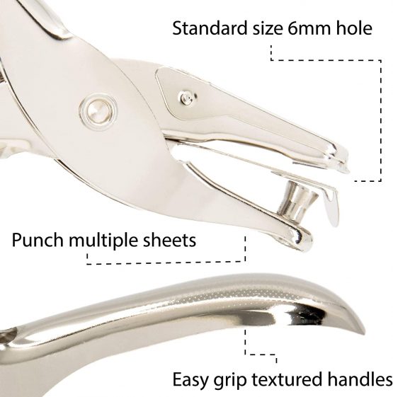 TRIXES Single Hole Punch - 6MM Silver - High Performance Stationary with Multiple Sheet Capacity for Paper and Card Gift Tag Puncher - Image 3