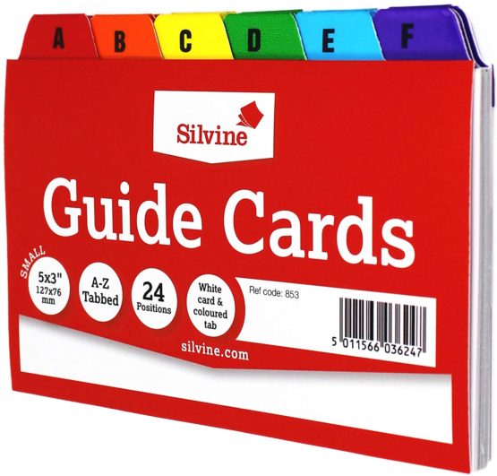 Silvine 5x3" Guide Cards in plain white, Tabbed A-Z. Ref 853 (126 x 76mm) - Image 4