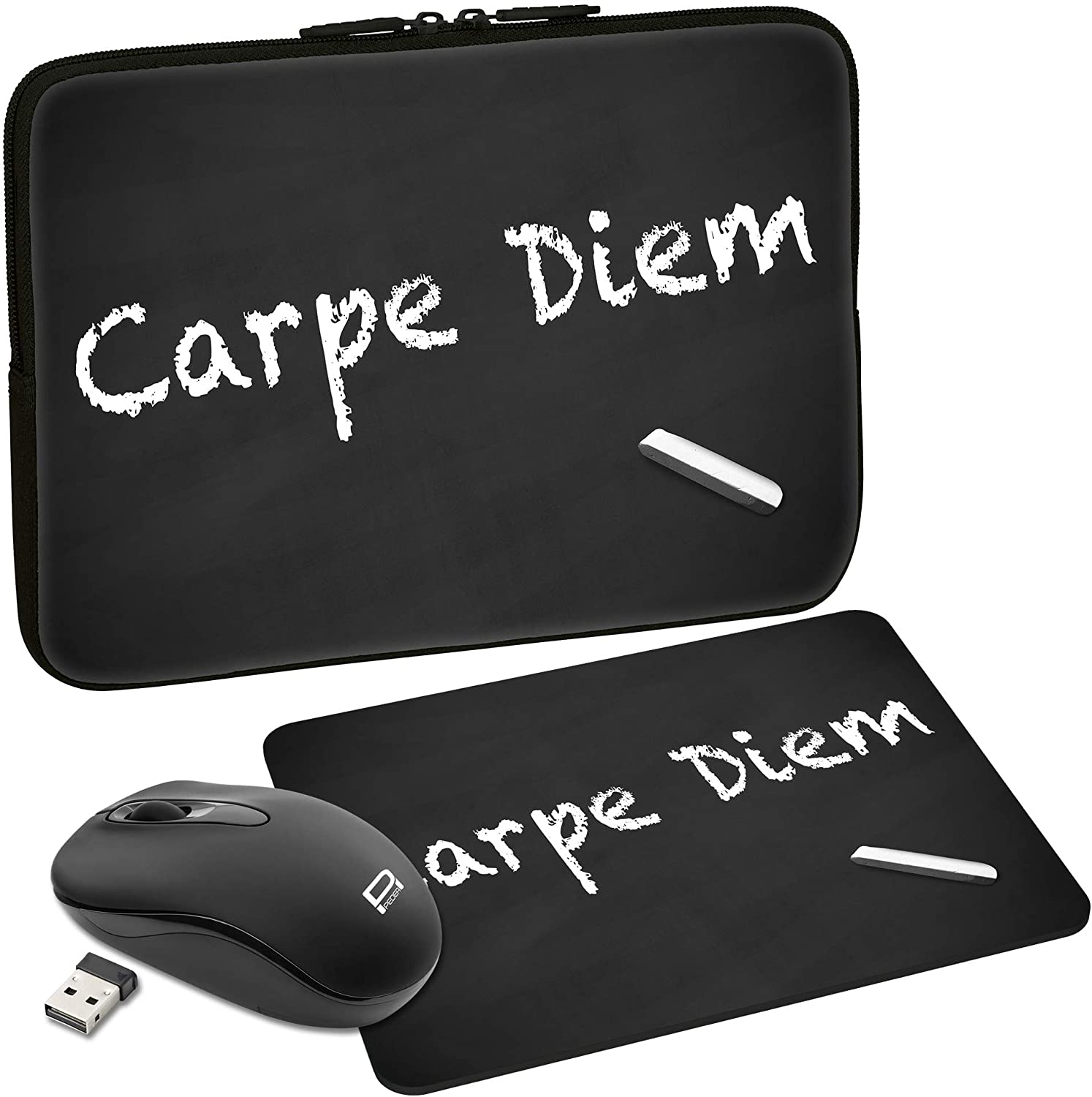 Pedea 10.1" 13.3" 15.6" 17.3" Carpe Diem Design Case Cover + Mouse and Mouse Pad, 10,1 Zoll + Maus und Mauspad