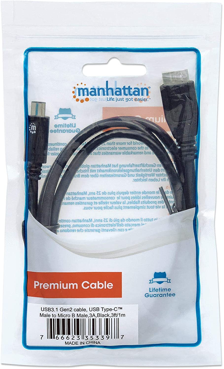 Manhattan USB-C to DisplayPort Cable, 4K@60Hz, 1m, Male to Male, Black, Three Year Warranty, Polybag - Image 2